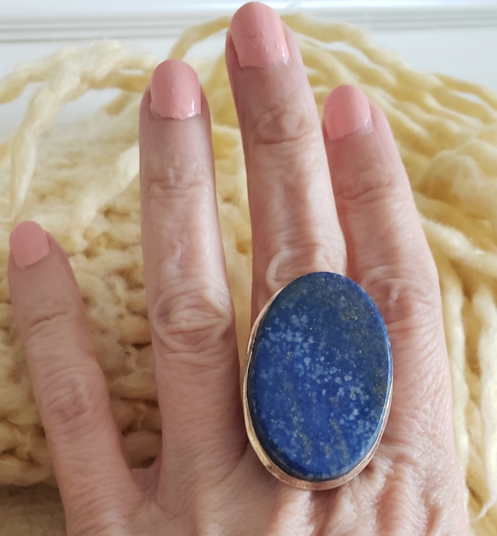 Lapis Lazuli & Silver Ring, Huge Oval, Deep Blue, Sz. 7, NWOT, One Of A Kind.